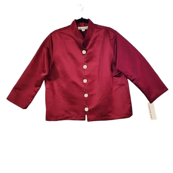 Caroline Rose Women Red Satin Collared Statement Button Blazer Jacket Size Large - Picture 7 of 10